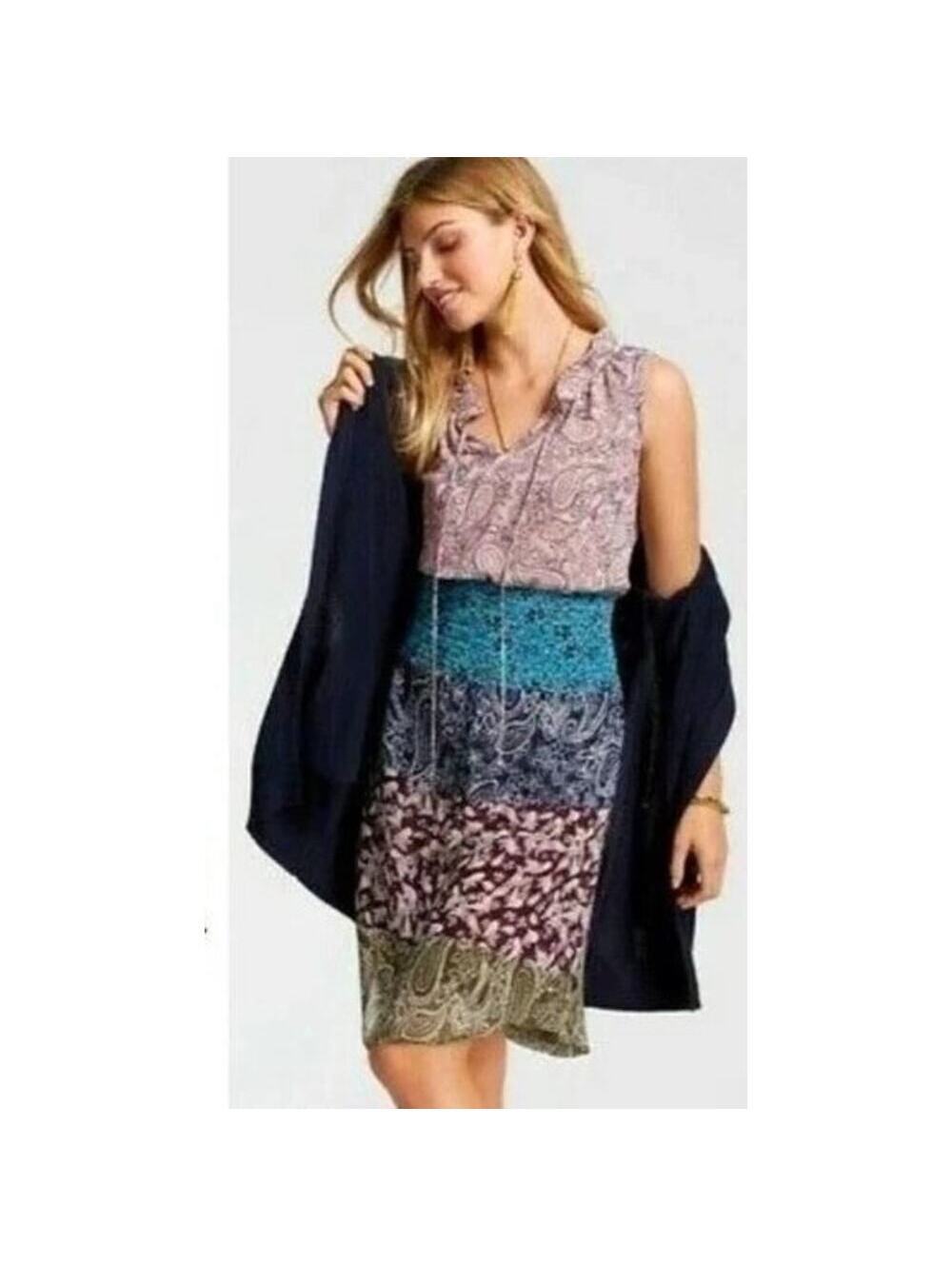 Cabi EUC Women's Dani Paisley Floral Sleeveless Sheer Keyhole Dress Size XS